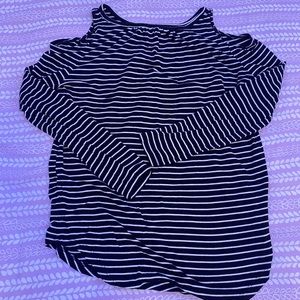 striped open shoulder long sleeve